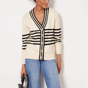 Evereve Cream and Black Striped Cardigan